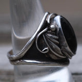 Vintage Sterling Onyx Feather Ring 11.25