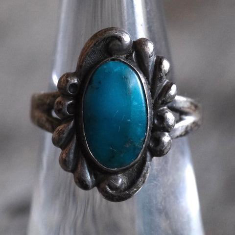 Vintage Sterling Bells Trading Post Turquoise Ring 5.5