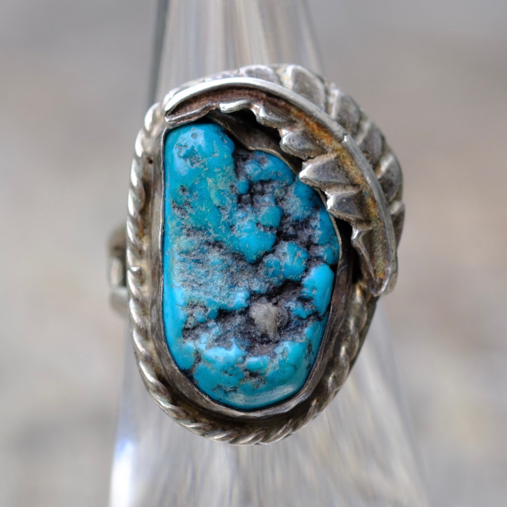 Vintage Sterling Turquoise Feather Ring 5