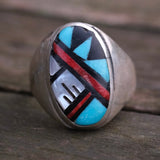 Vintage Sterling Zuni Inlay Ring 11.5