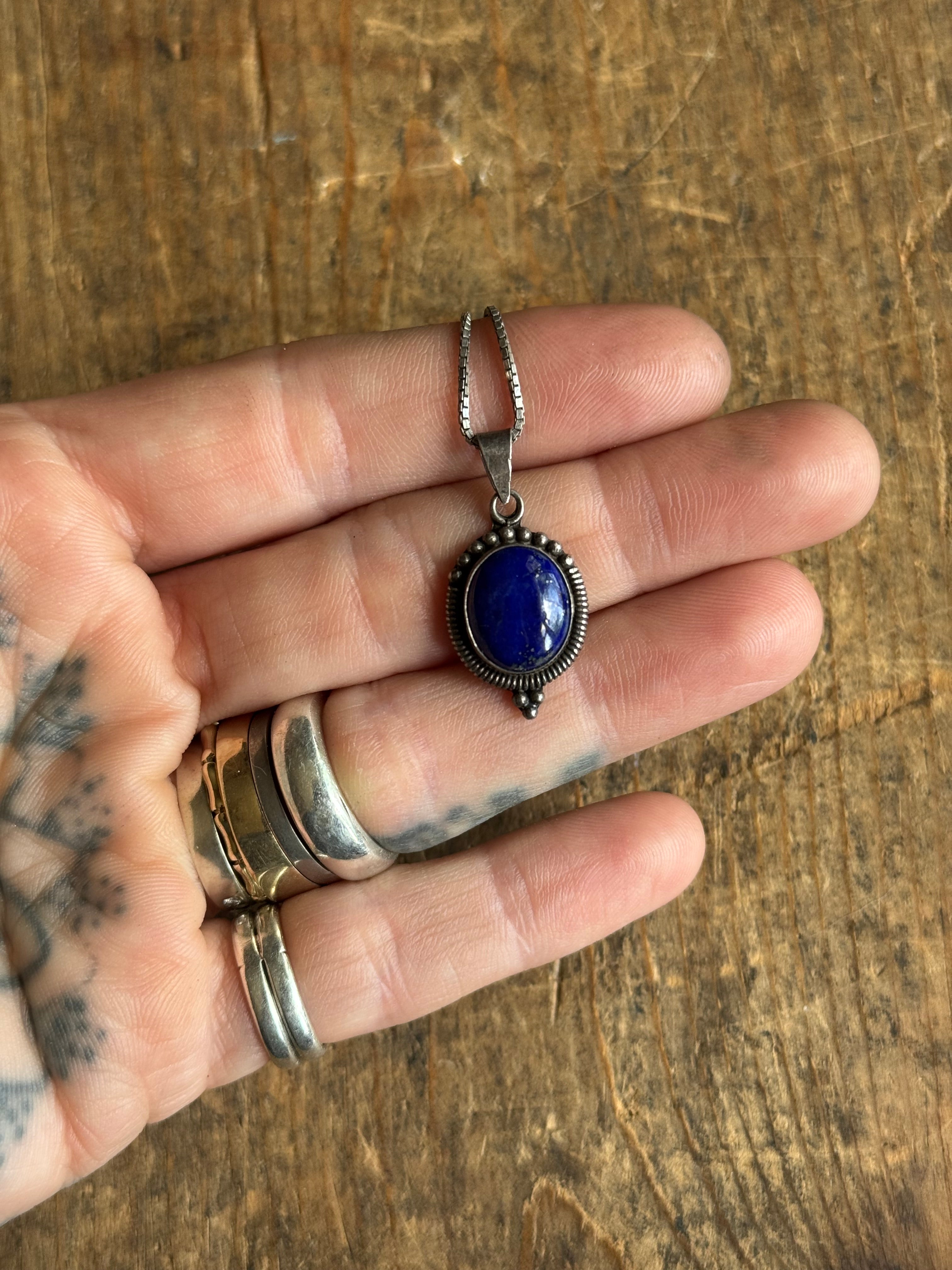 Vintage Sterling Silver Lapis Lazuli Tribal Necklace