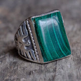 Vintage Sterling Malachite Thunderbird Ring 10.25