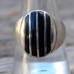 Vintage Sterling Onyx Inlay Striper Ring 10.25