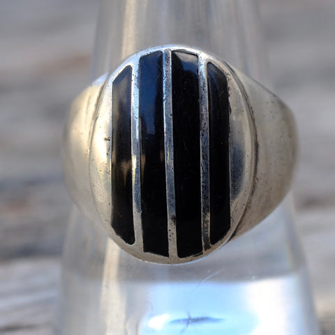 Vintage Sterling Onyx Inlay Striper Ring 10.25