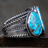 HEAVY Vintage Sterling 3-Stone Turquoise Cuff Bracelet