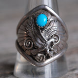 Vintage Sterling Turquoise Eagle Ring 11.75