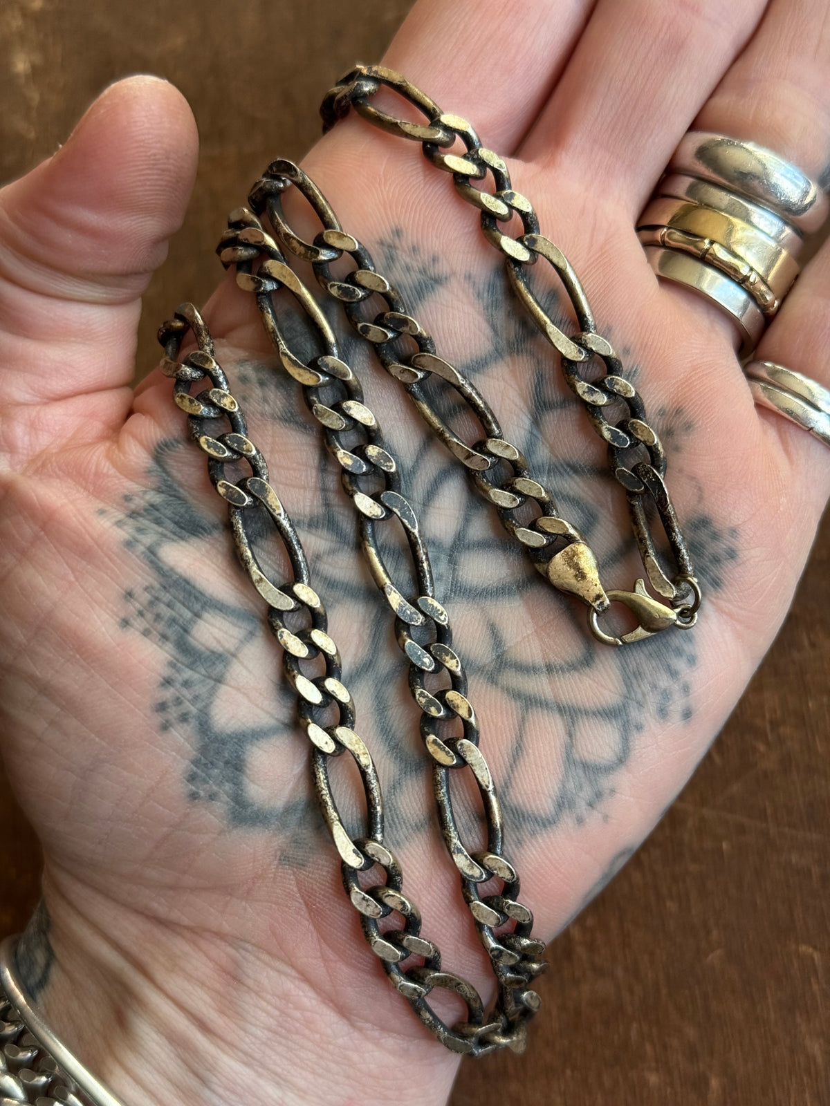 Vintage Sterling Silver 22” Heavy Patinated Figaro Chain