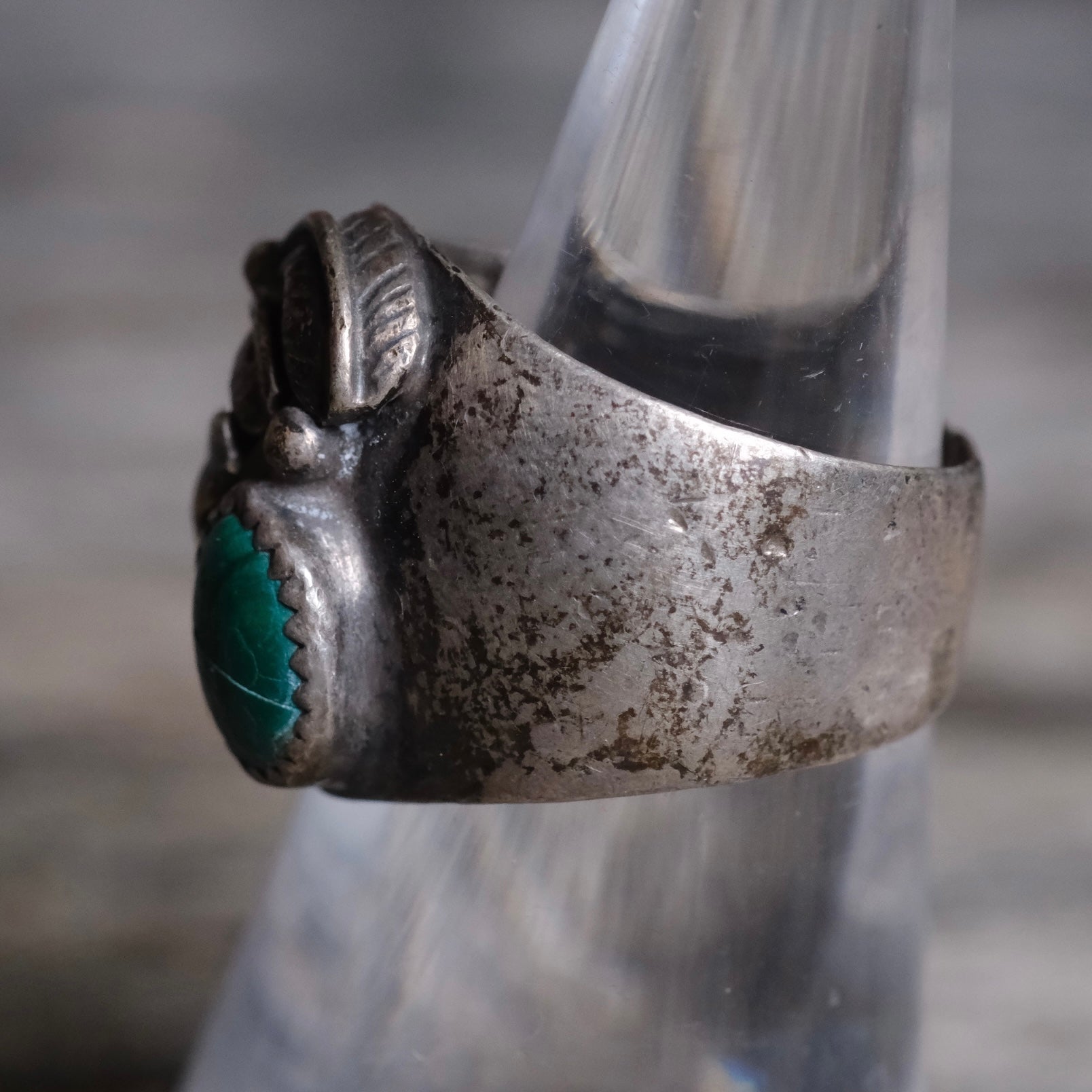 Vintage Sterling Malachite Feather Cigar Band Ring 6.5