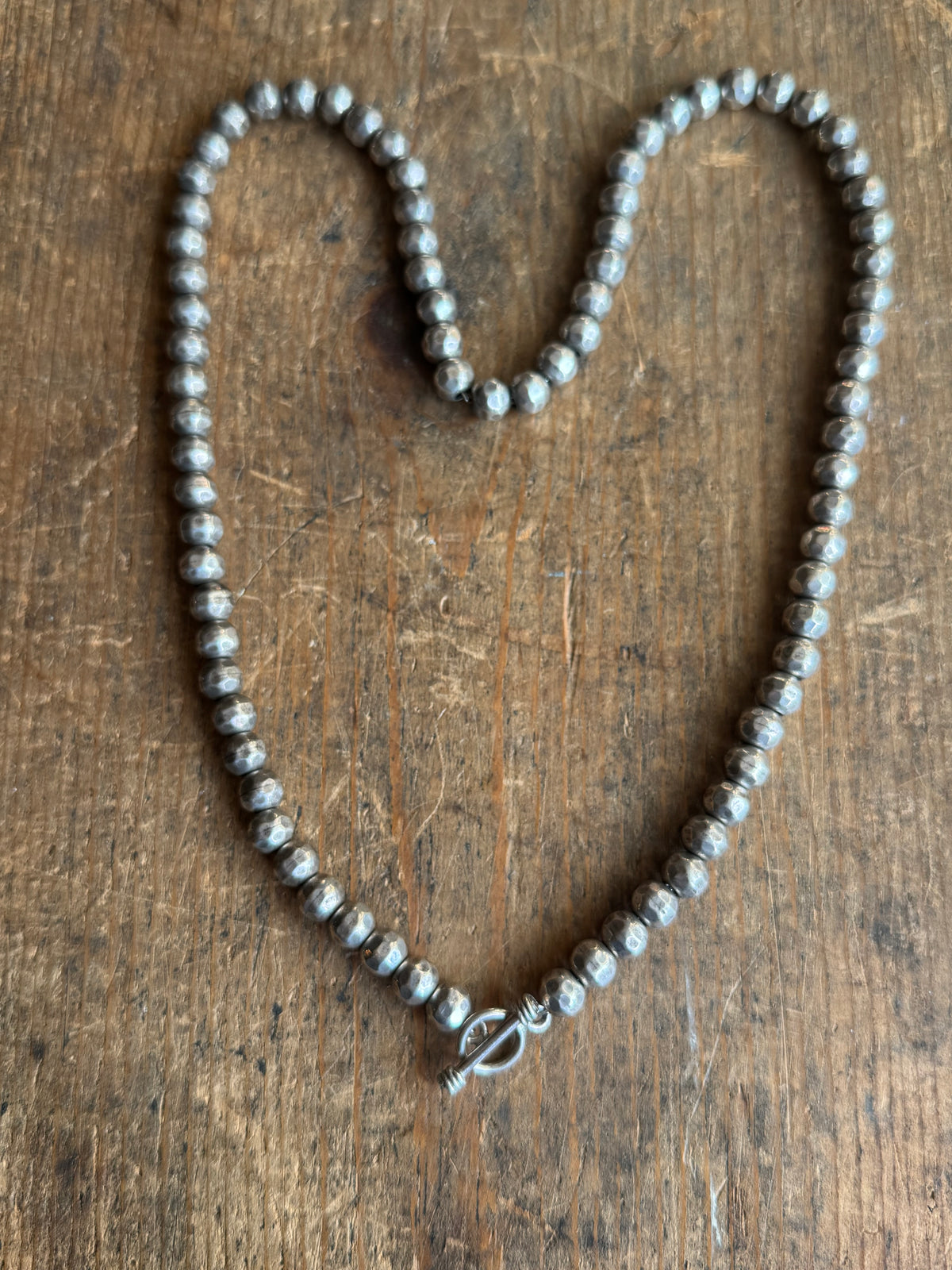 Vintage Sterling Silver 21” Hammered Bead Toggle Chain