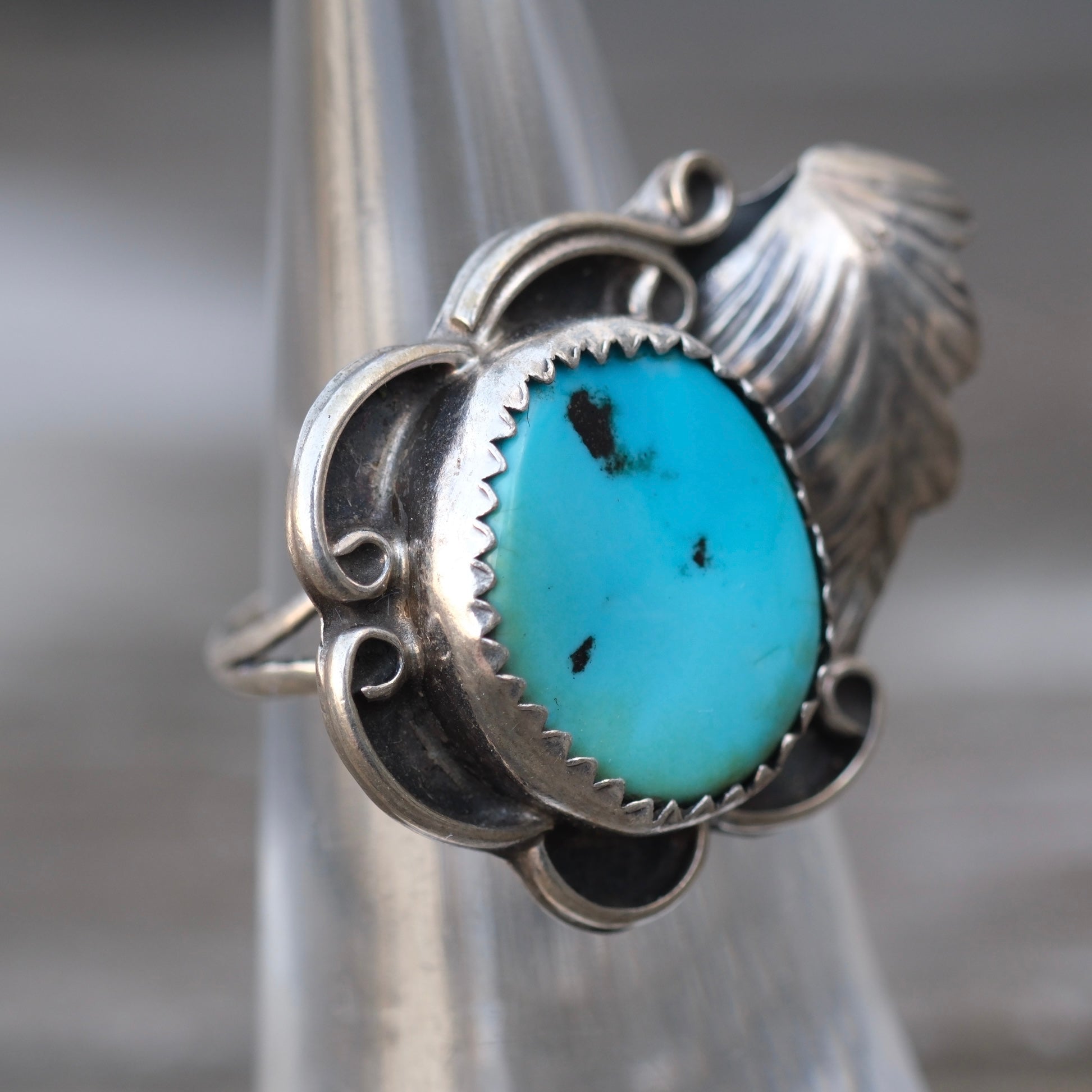Vintage Sterling Turquoise Feather Ring 5.5