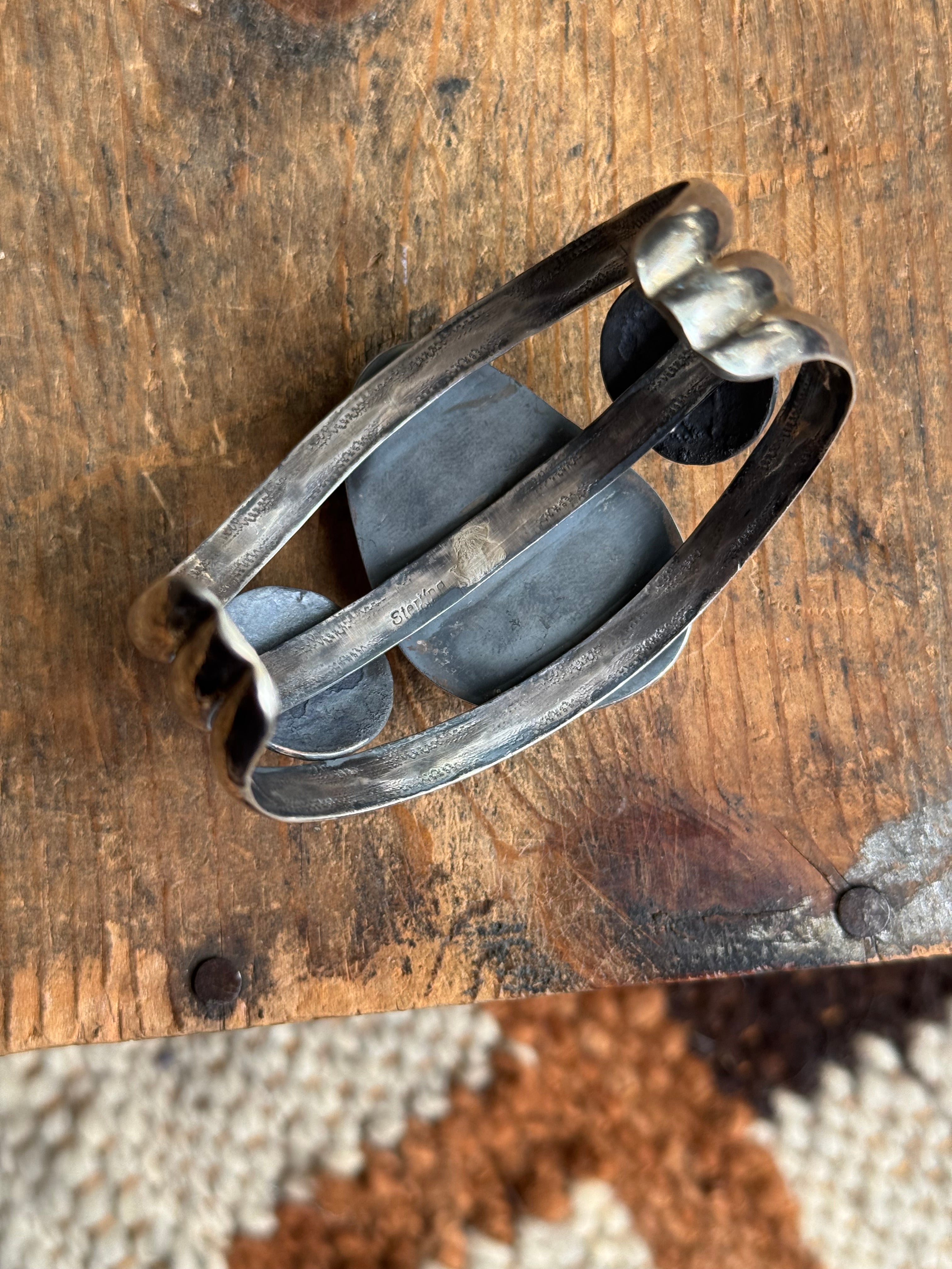 Vintage Sterling Silver 3 Stone Leaf Cuff