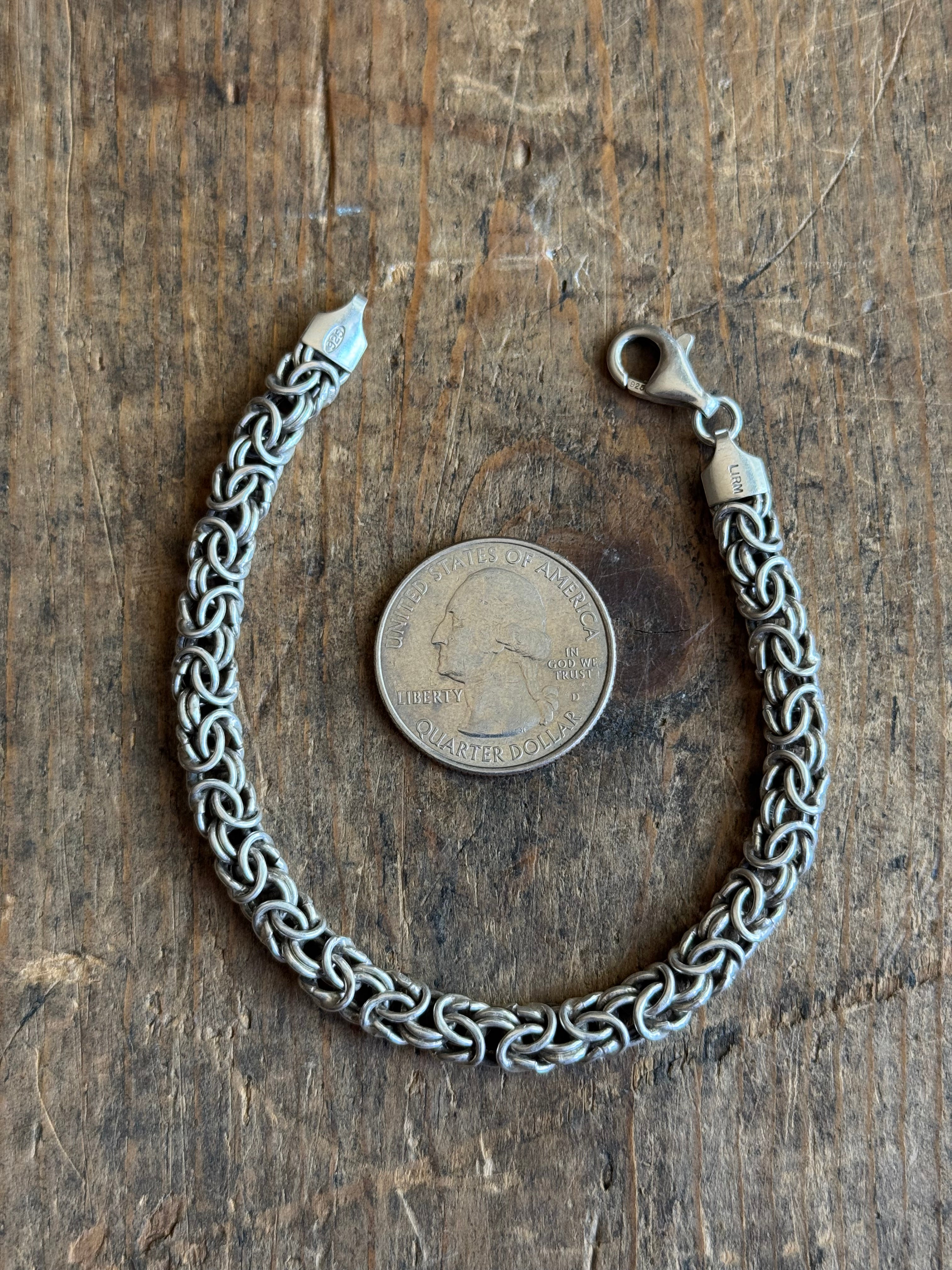 Vintage Sterling Silver Byzantine Chain Bracelet 7.25"