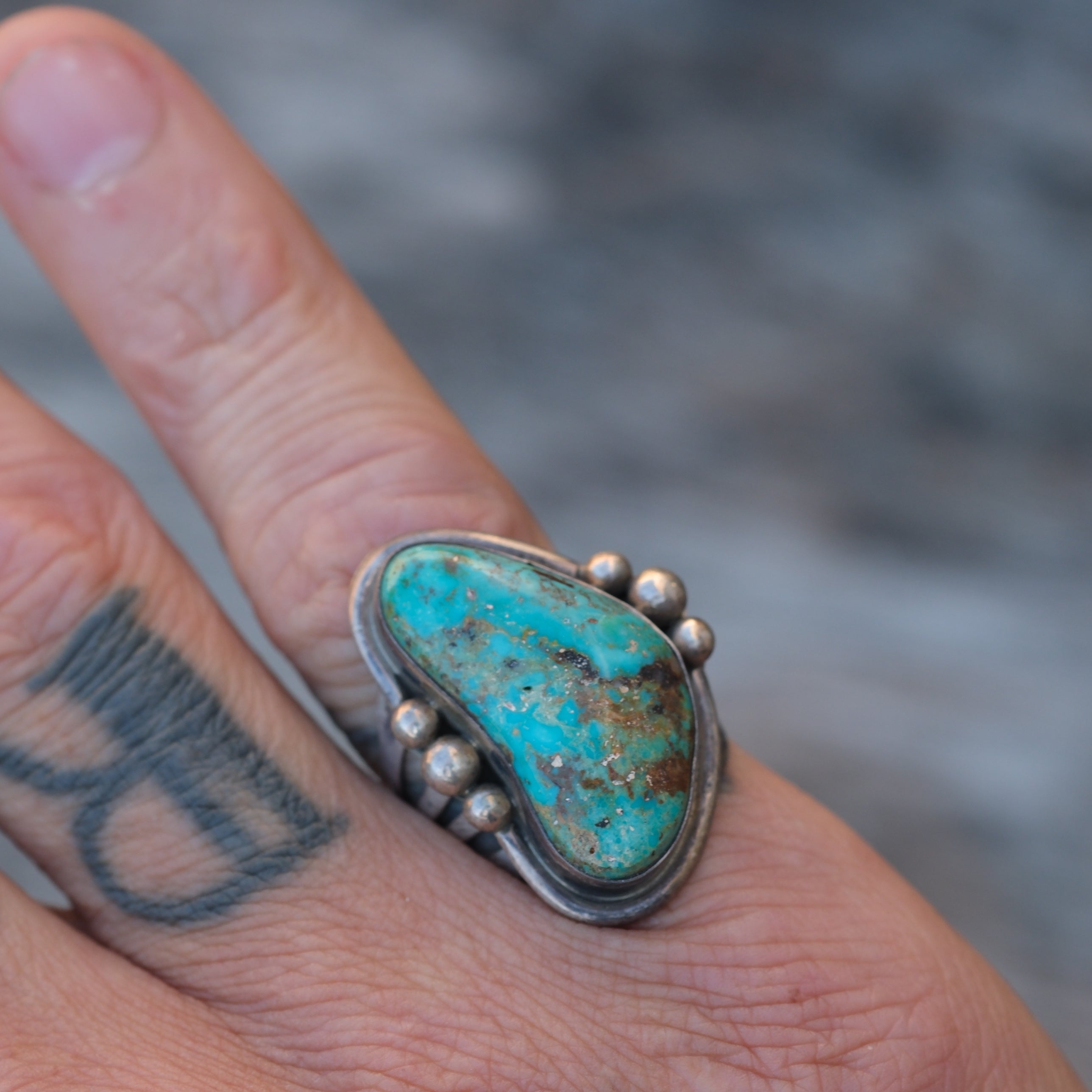 Vintage Sterling Turquoise Ring 6.75