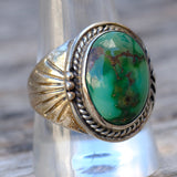 Vintage Sterling Turquoise Ribbed Bandf Ring 11.75