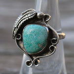 Vintage Sterling Turquoise Feather Ring 5.75