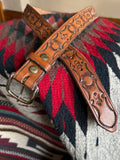 Vintage Hand Tooled Brown Leather Sun Stamped Belt