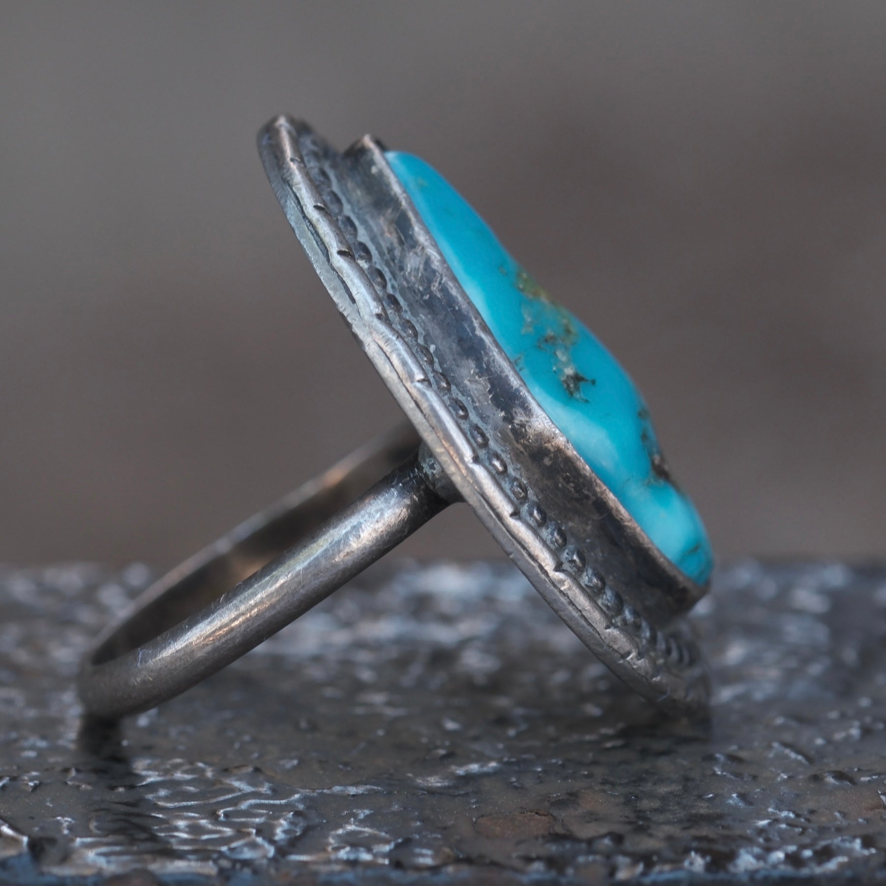 Vintage Sterling Turquoise Roper Ring 8.25