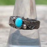 Vintage Sterling Turquoise Feather Band 8.75