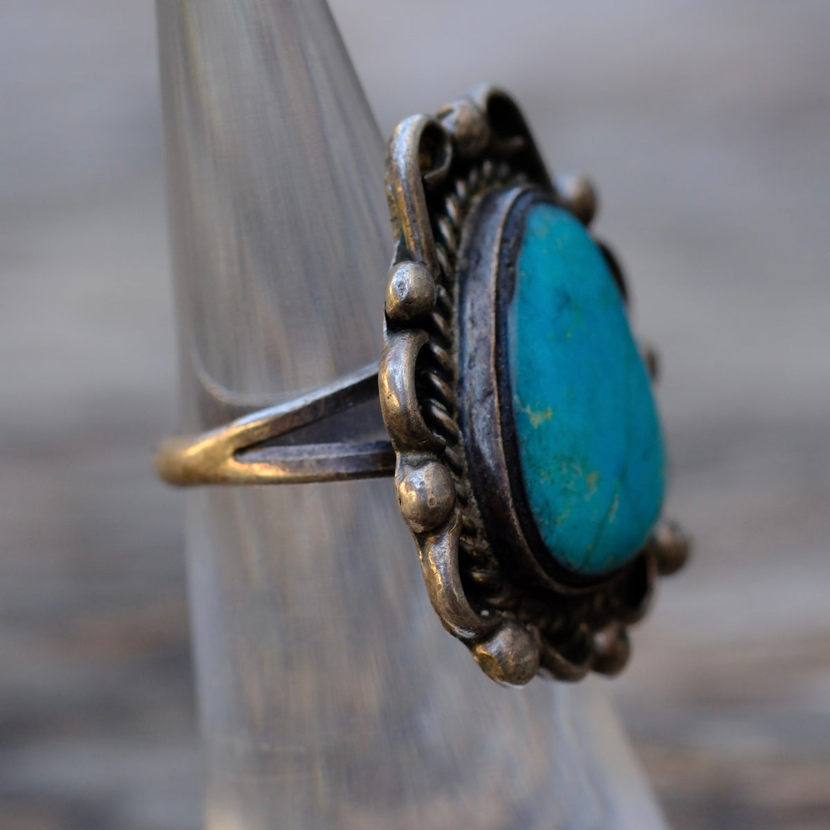 Vintage Sterling Turquoise Florette Ring 4.25