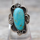 Vintage Sterling Turquoise Florette Ring 6.5