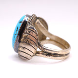 Vintage Sterling Turquoise Ribbed Band Ring 10.5