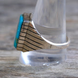 Vintage Sterling Turquoise Ribbed Band Ring 12.75