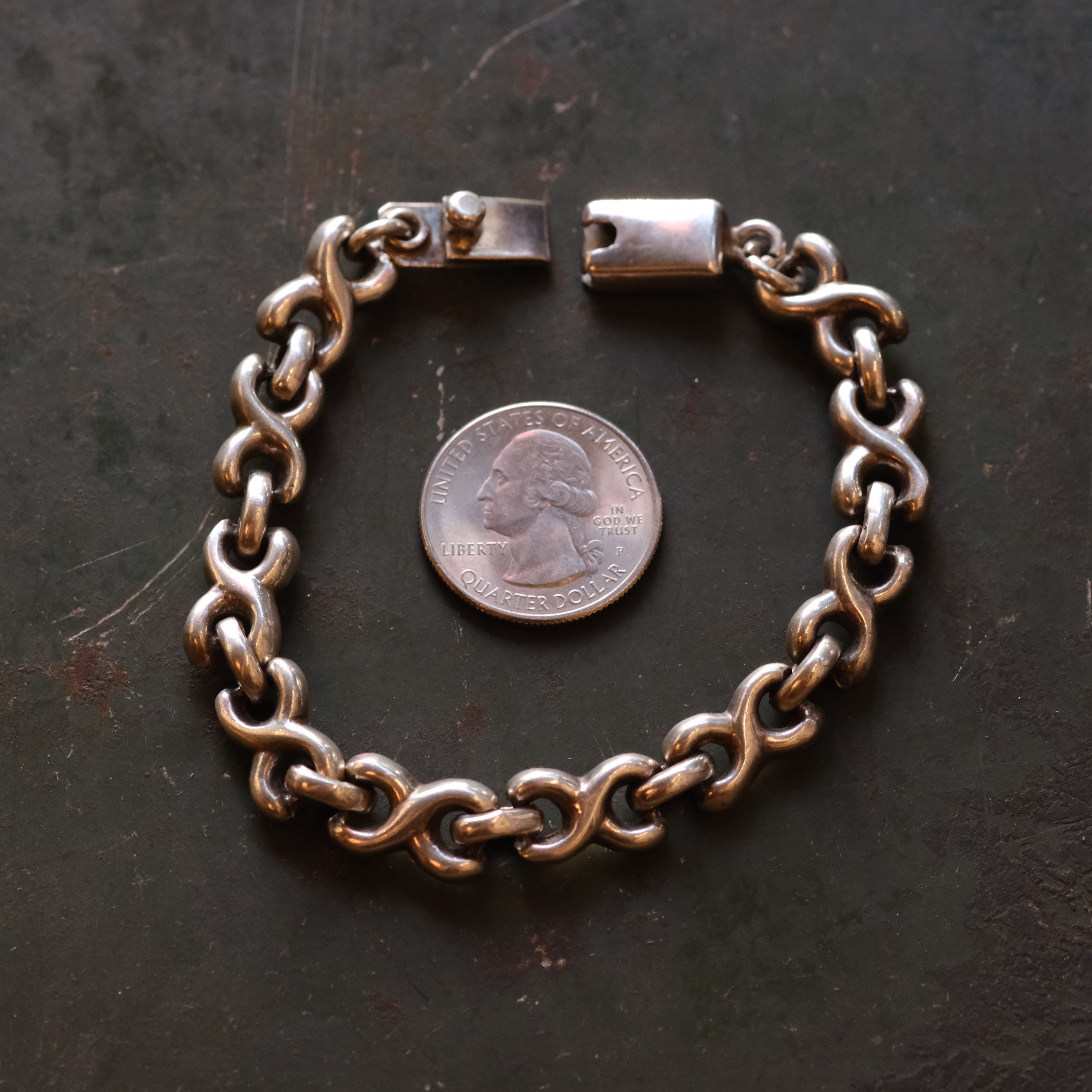 Vintage Sterling Heavy X Chain Bracelet