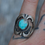 Vintage Sterling Turquoise Sandcast Ring 7.5
