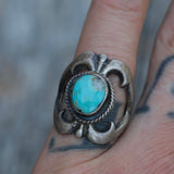 Vintage Sterling Turquoise Sandcast Ring 7.5
