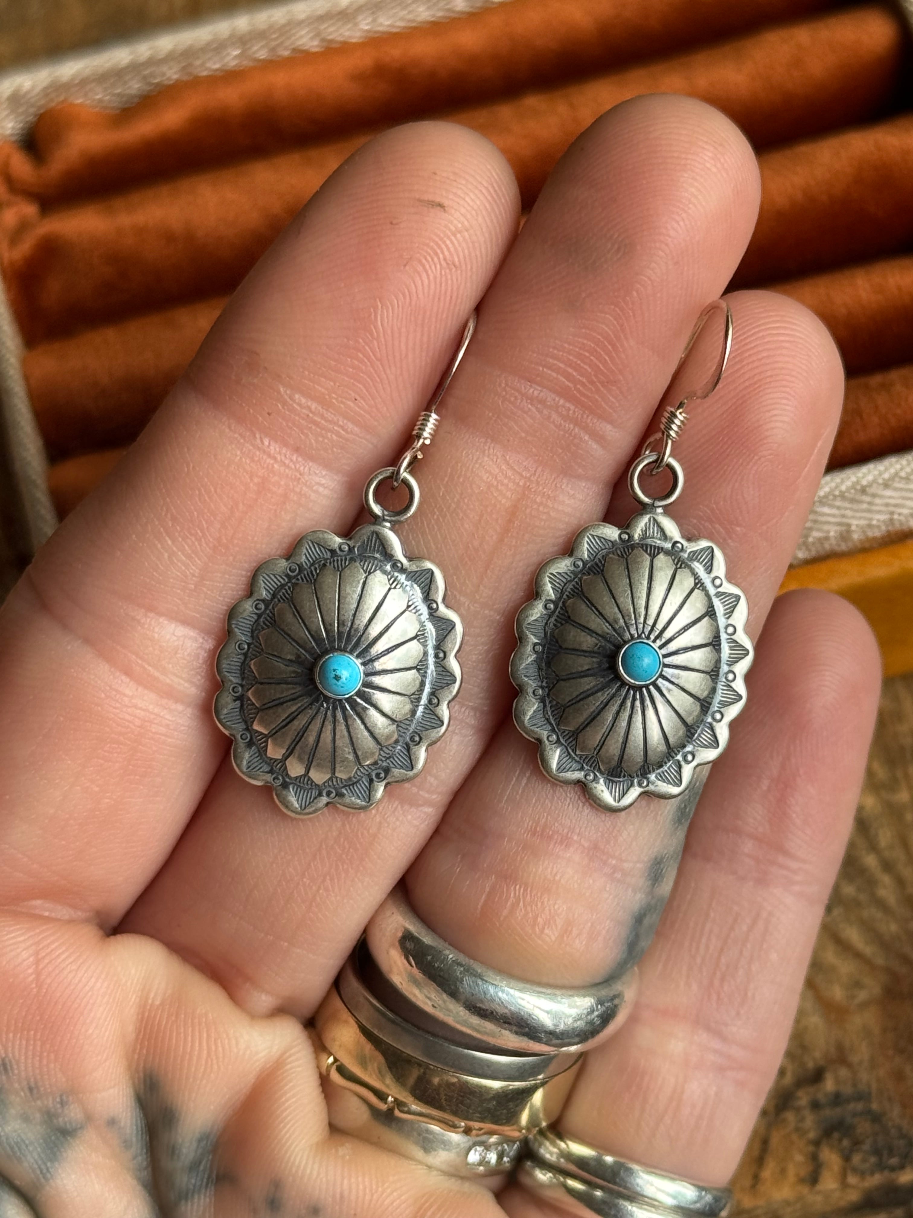 Vintage Sterling Silver Turquoise Concho Earrings