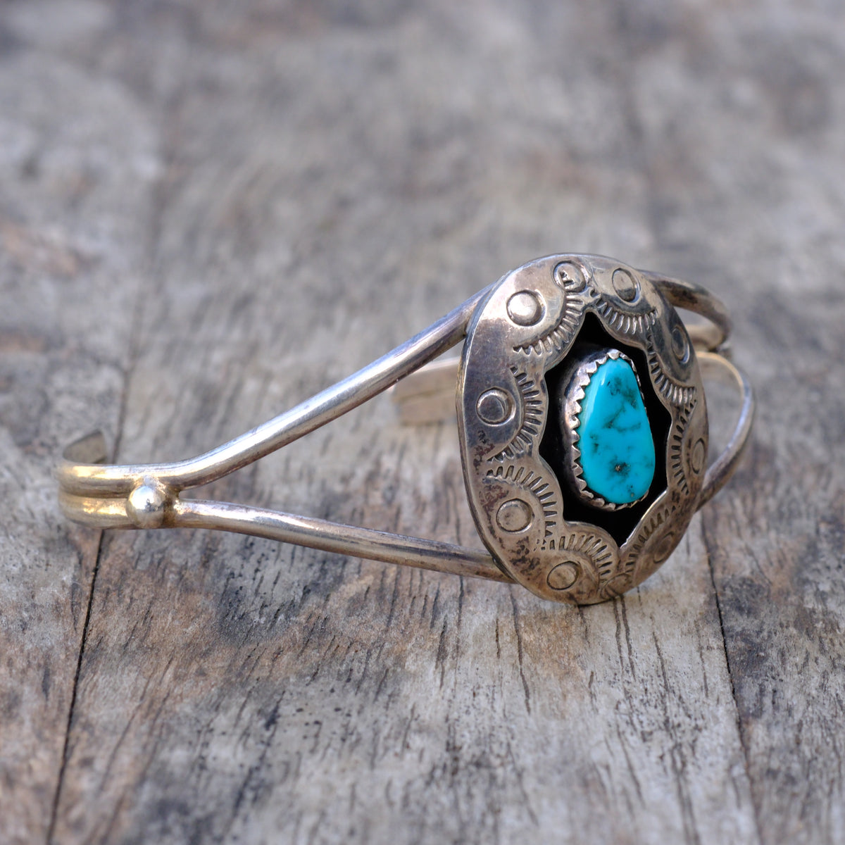 Vintage Sterling Turquoise Shadowbox Cuff Bracelet
