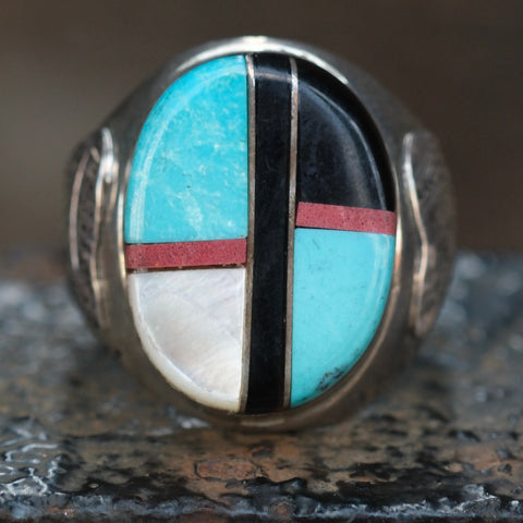 Vintage Sterling Inlay Ring 9