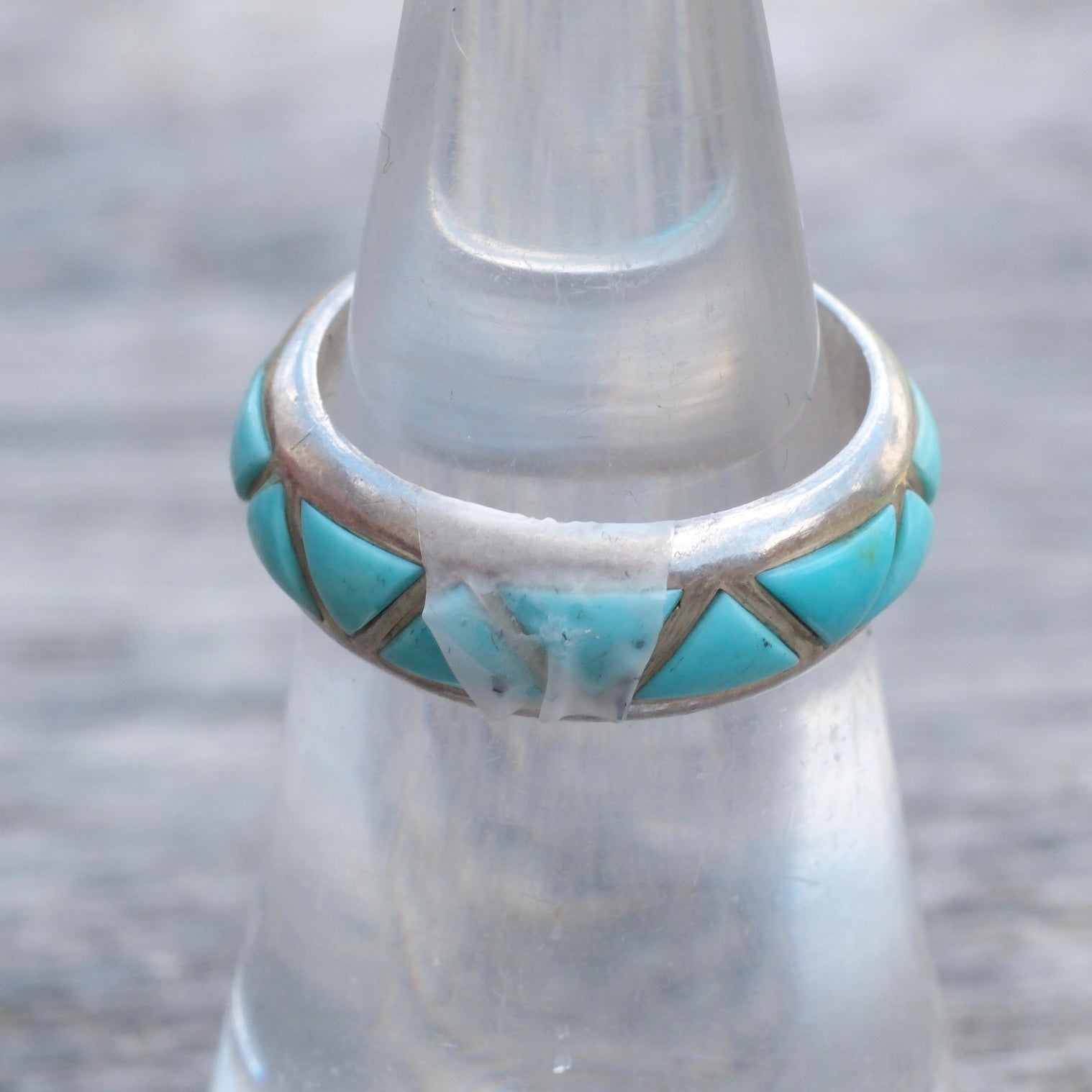 Vintage Sterling Turquoise Inlay Band Ring 6
