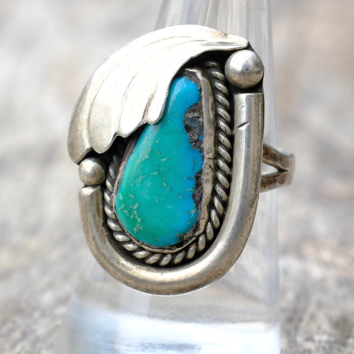 Vintage Sterling Turquoise Feather Ring 8.5