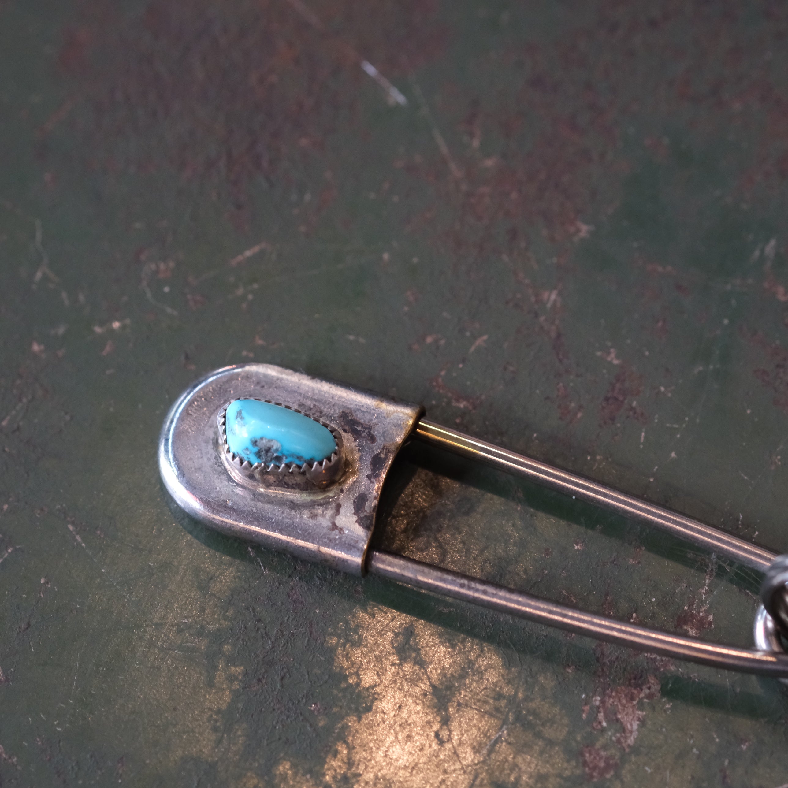 Vintage Turquoise Safety Pin Keychain 3"