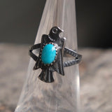 Vintage Sterling Turquoise Thunderbird Ring 6