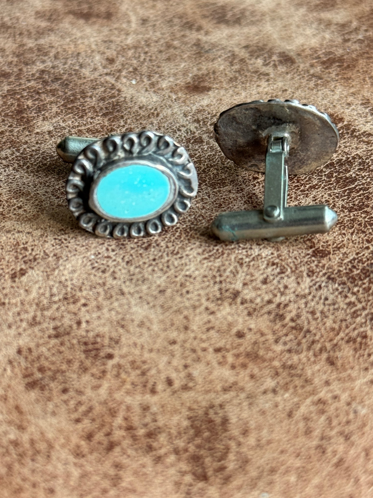 Vintage Sterling Silver Turquoise Twist Cufflinks