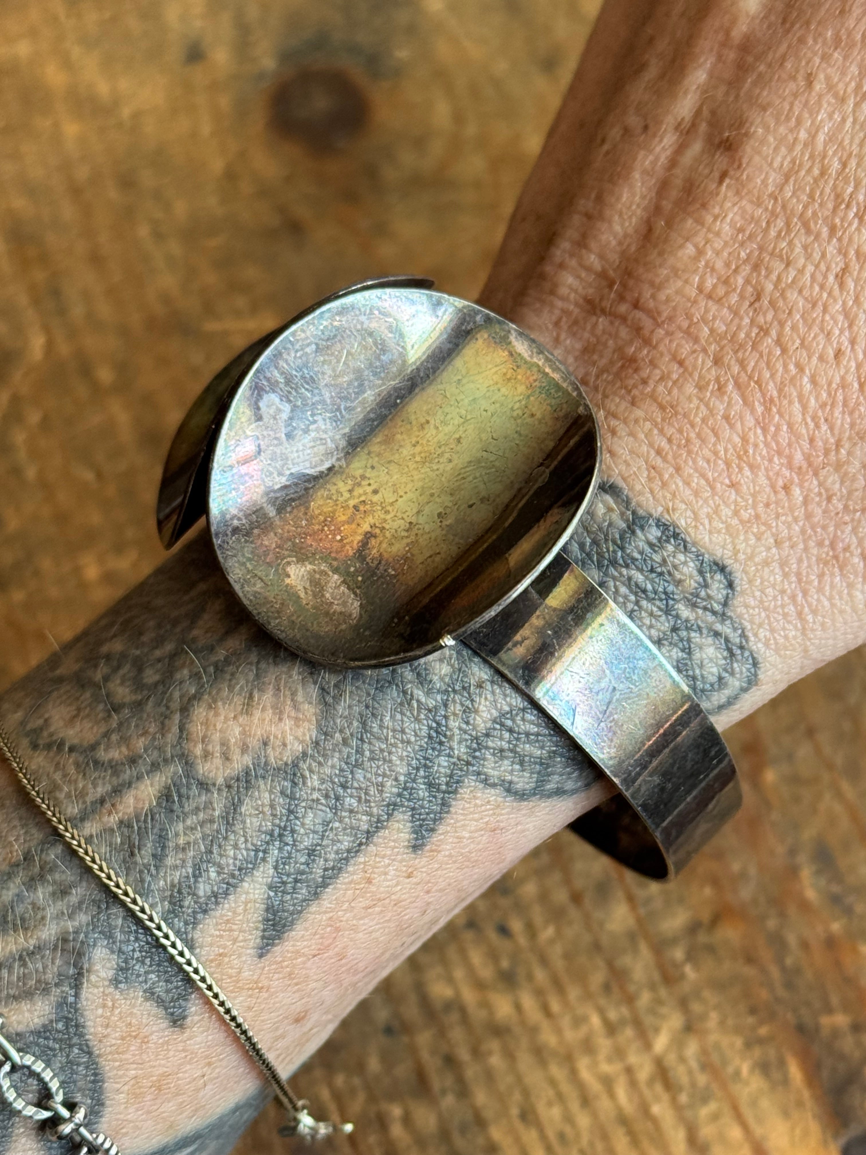 Vintage Sterling Silver Modernist Circle Bracelet E. GRANIT &CO.