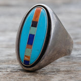 Vintage Sterling Multistone Inlay Ring 10