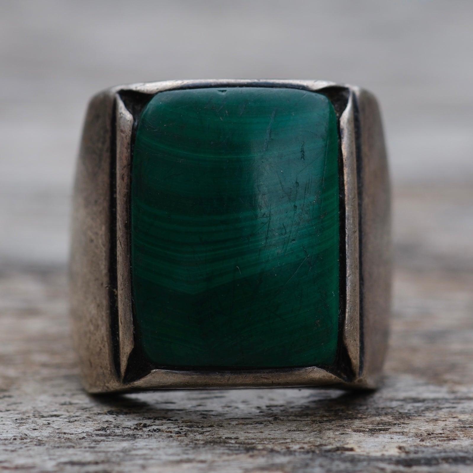 Vintage Sterling Malachite Ring 8.5
