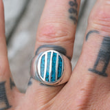 Vintage Sterling Crushed Turquoise Inlay Striper Ring 10