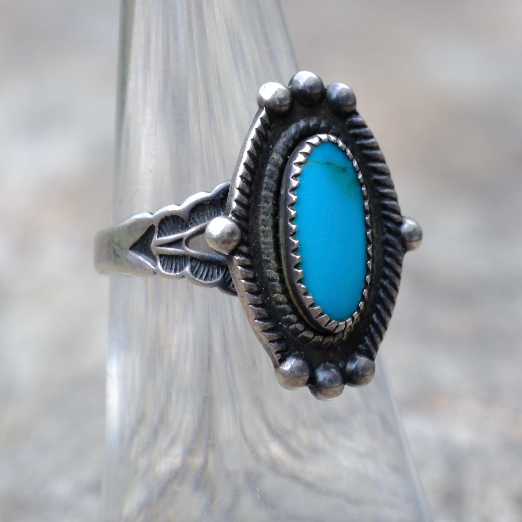 Vintage Sterling Silver Turquoise Stamped Band Ring 6