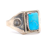 Vintage Sterling Turquoise Stamped Band Ring 11.5