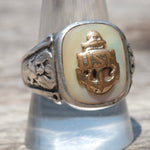 Vintage Sterling Mother Of Pearl USN Signet Ring 11
