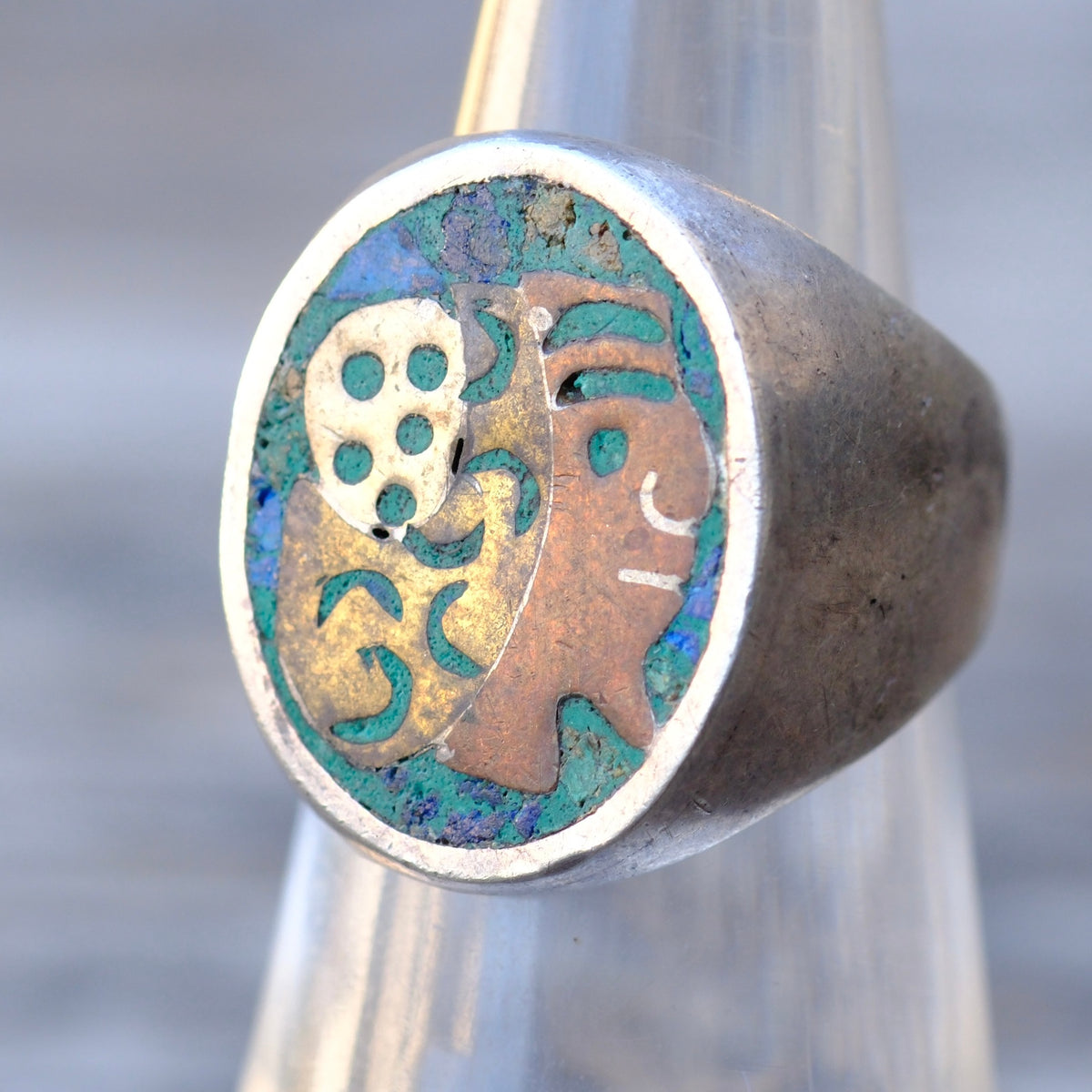 Vintage Sterling Taxco Inlay Ring 6