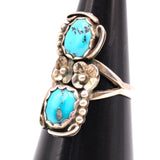 Vintage Sterling 2-Stone Turquoise Blossom Ring 5.75