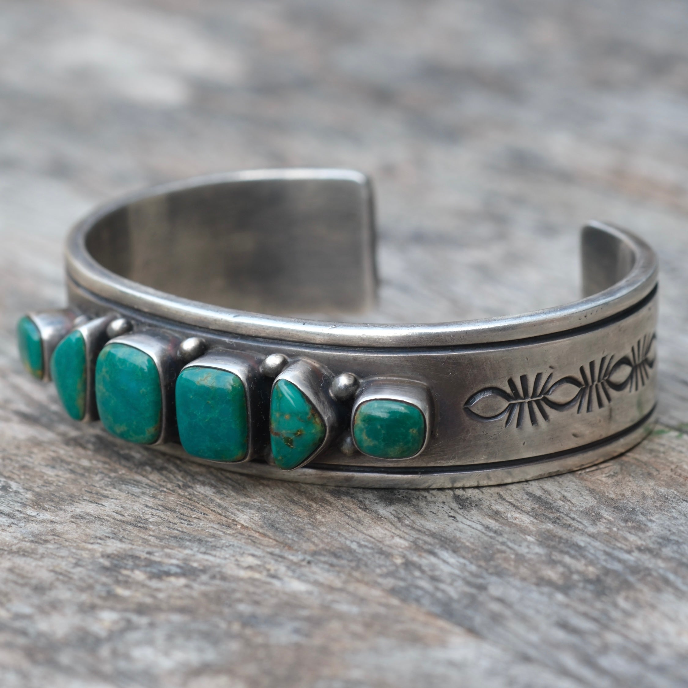 HEAVY Vintage Sterling 6-Stone Turquoise Cuff Bracelet R.Bennett