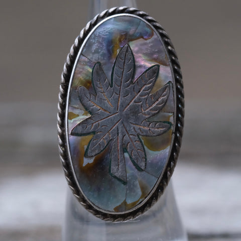 Vintage Sterling Sweet Leaf Abalone Ring 5.25