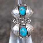 Vintage Sterling 2-Stone Turquoise Blossom Ring 5