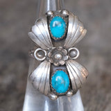Vintage Sterling 2-Stone Turquoise Blossom Ring 5